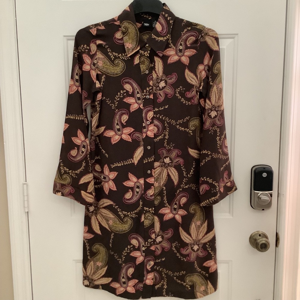 Mossimo Paisley Print Silk Button Front Shirt Dress NWT Size Medium Bell Sleeves